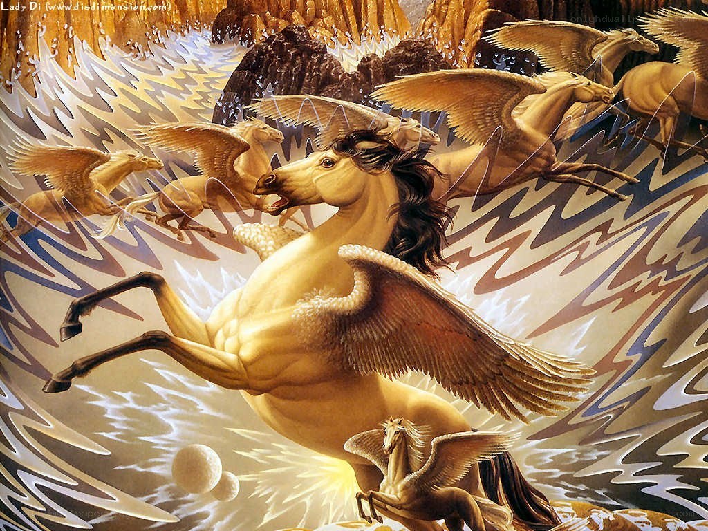 Pegasus horses in flight
