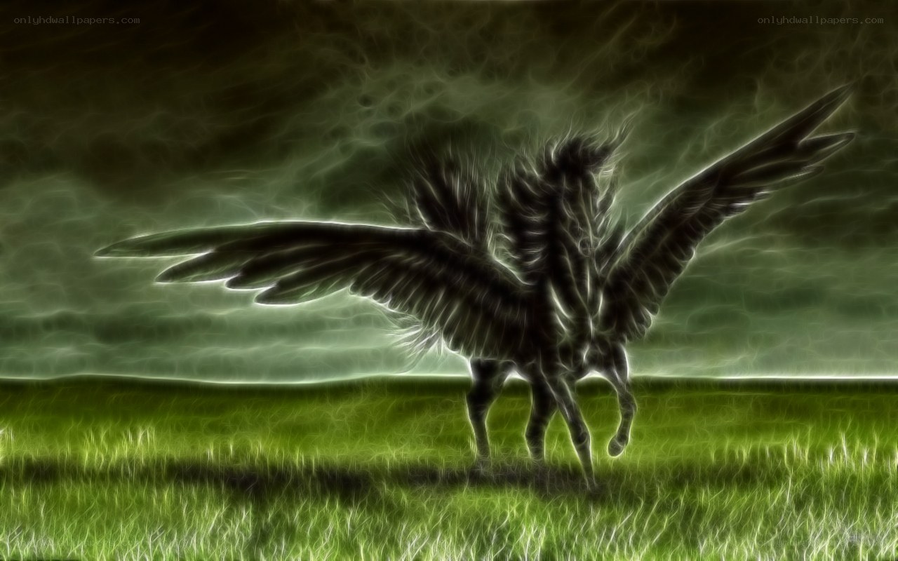 Pegasus in a green field