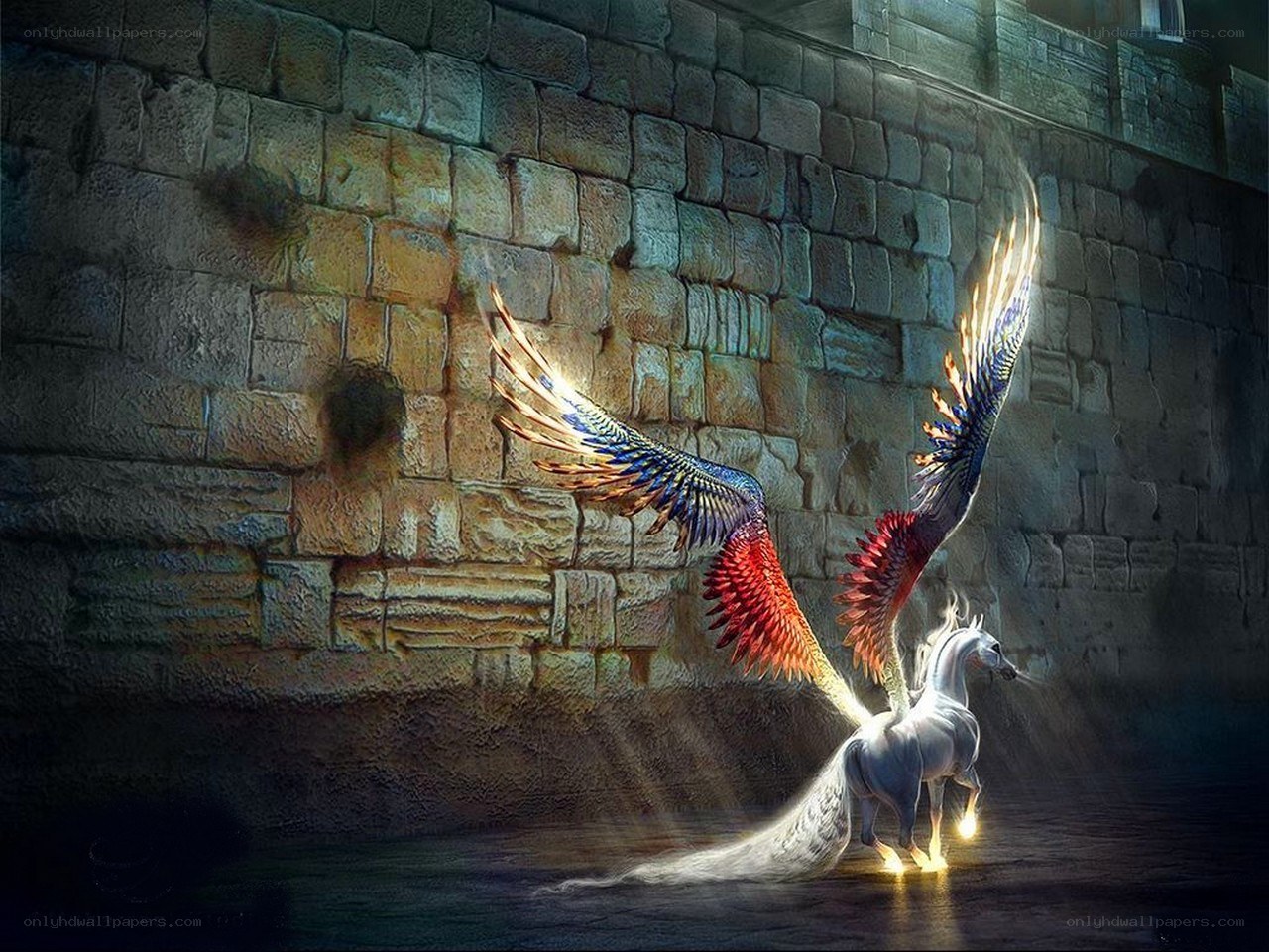 Pegasus in ancient ruins