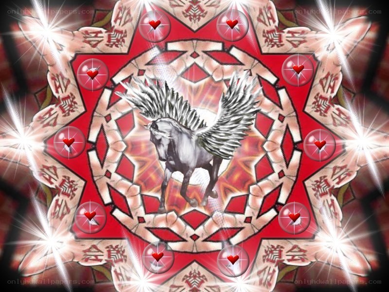 Pegasus mandala with hearts