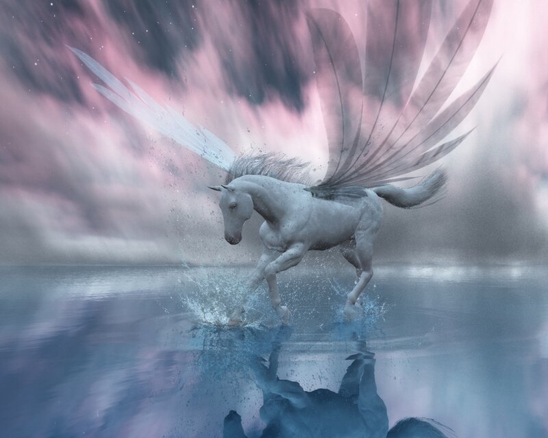 Pegasus running on water