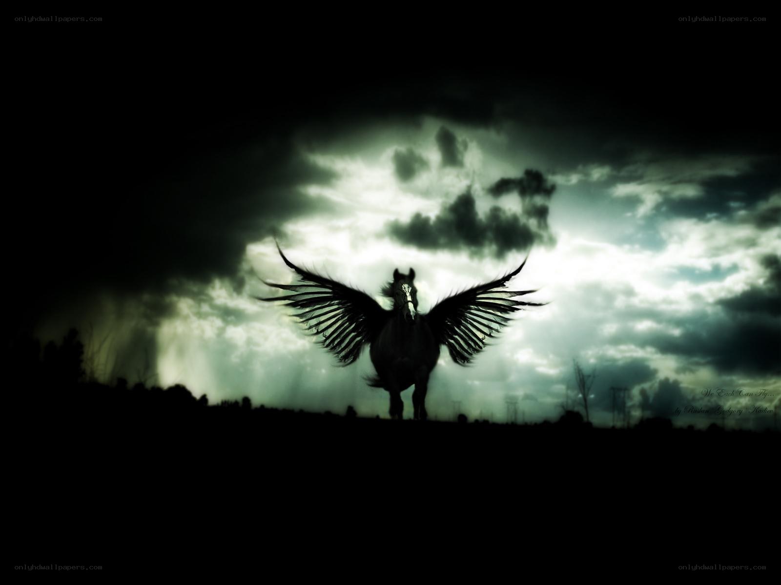 Pegasus silhouette in storm