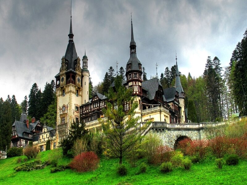 Peleș Castle — Green, Dramatic, Spring, Photograph