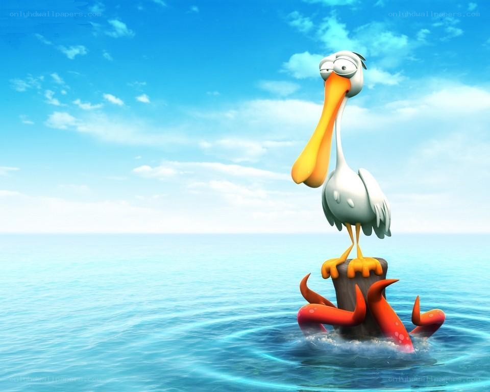 pelican on octopus in ocean