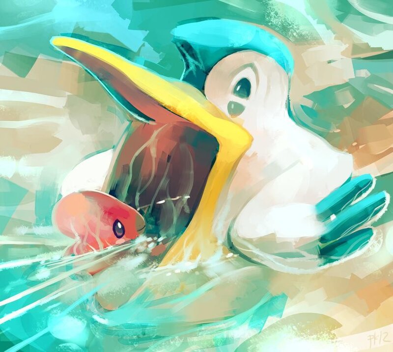 Pelipper feeding its chick