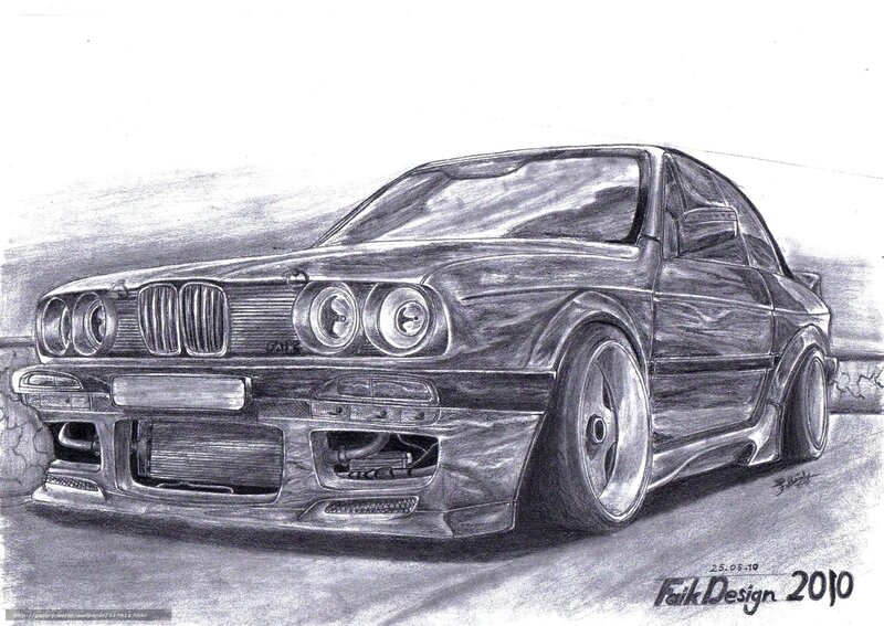 pencil drawing of a modified BMW