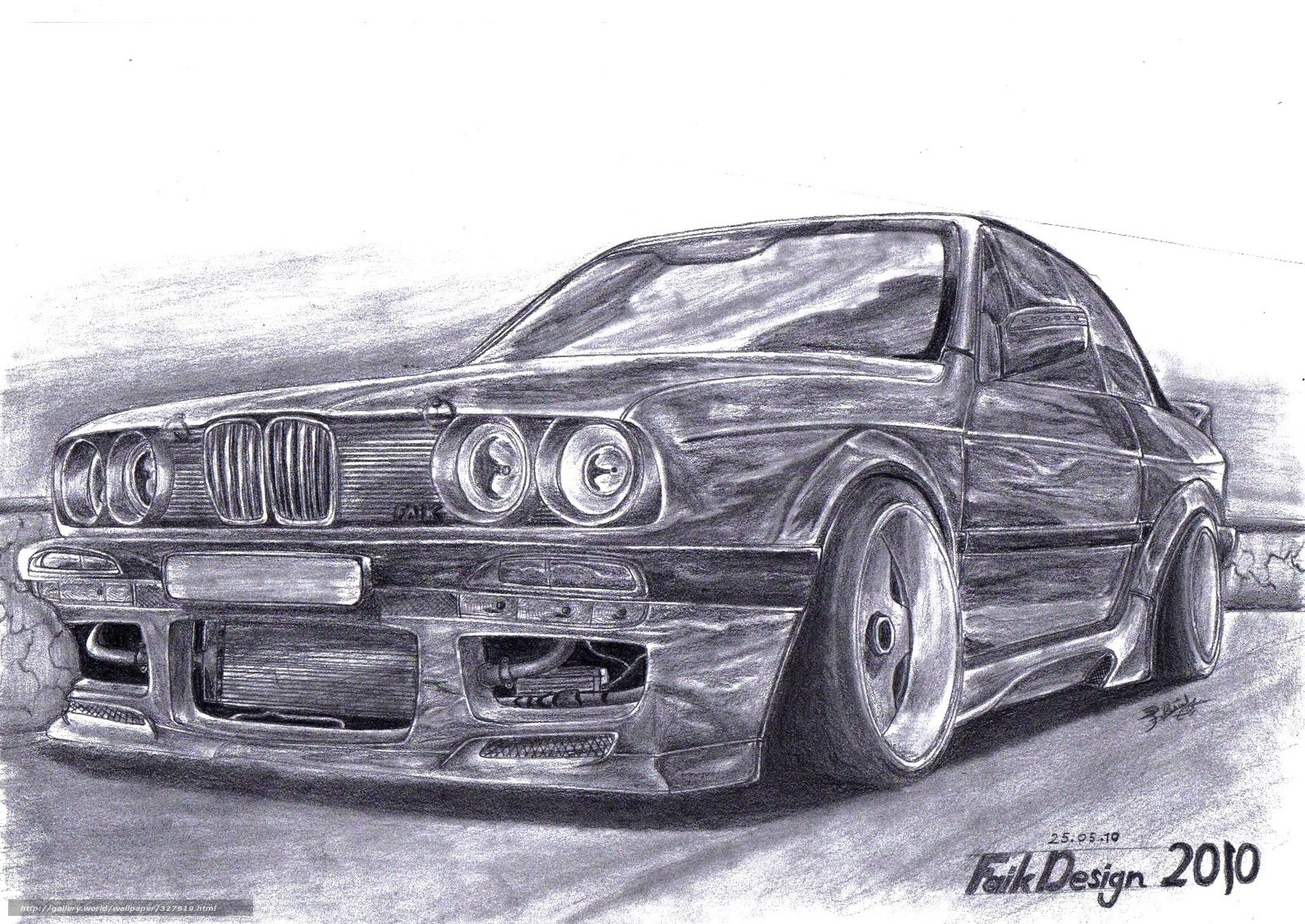 pencil drawing of a modified BMW