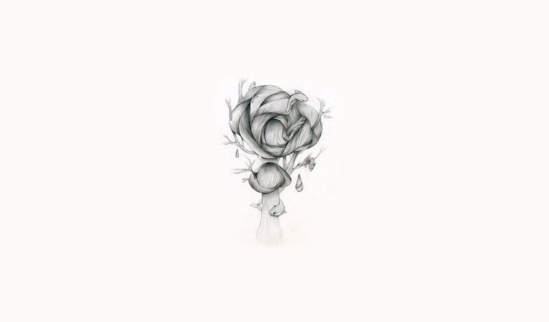 pencil drawing of a rose tree