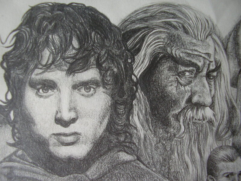 Pencil drawing of Frodo and Gandalf