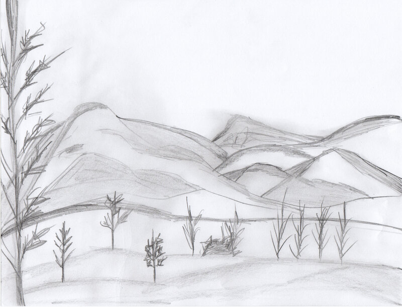 pencil drawing of mountains