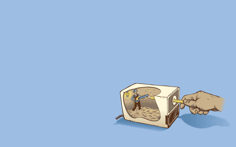 Pencil sharpener with miner inside