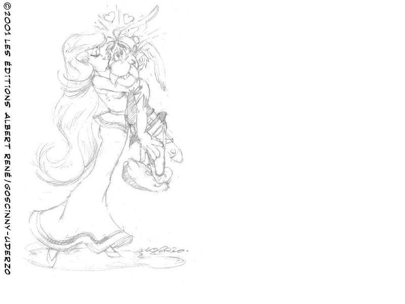 Pencil sketch of a couple kissing
