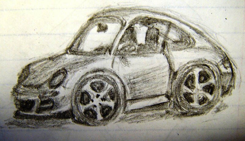 pencil sketch of a sports car