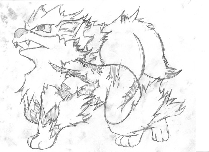 pencil sketch of a wolf-like creature