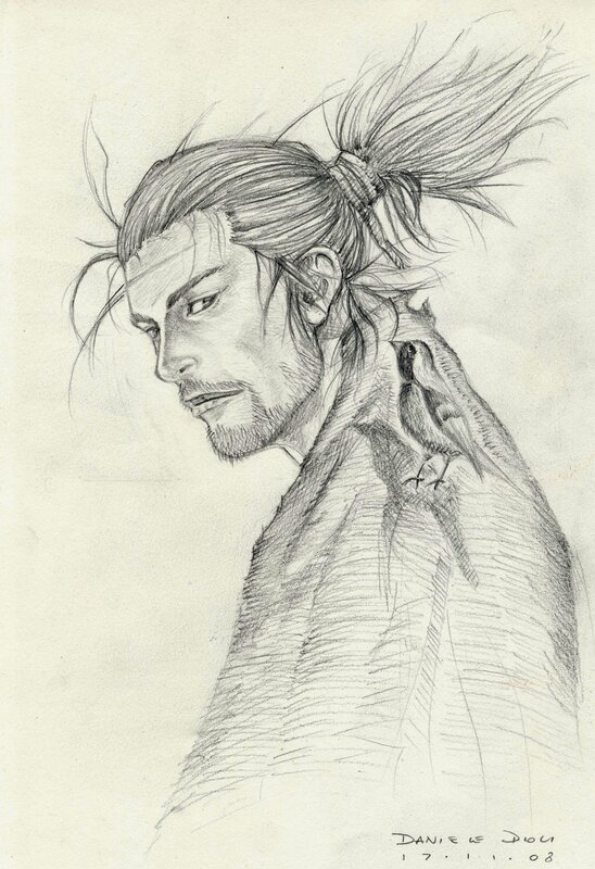 pencil sketch of samurai warrior