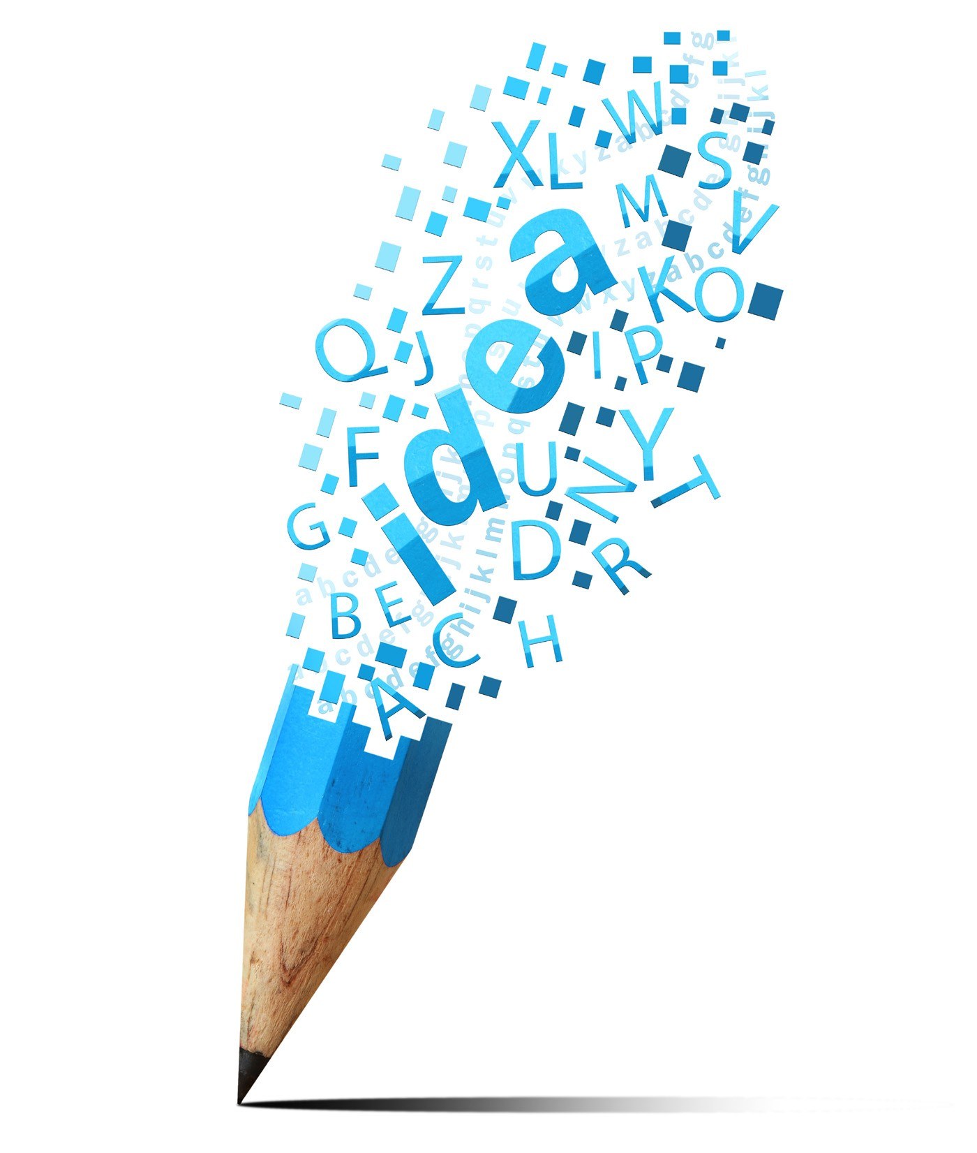 Pencil with letters forming an idea