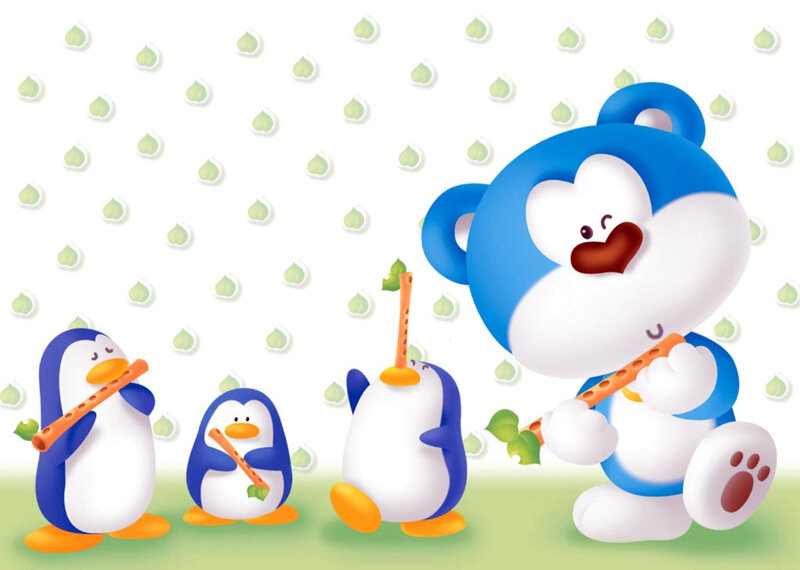 Penguin and bear flute players