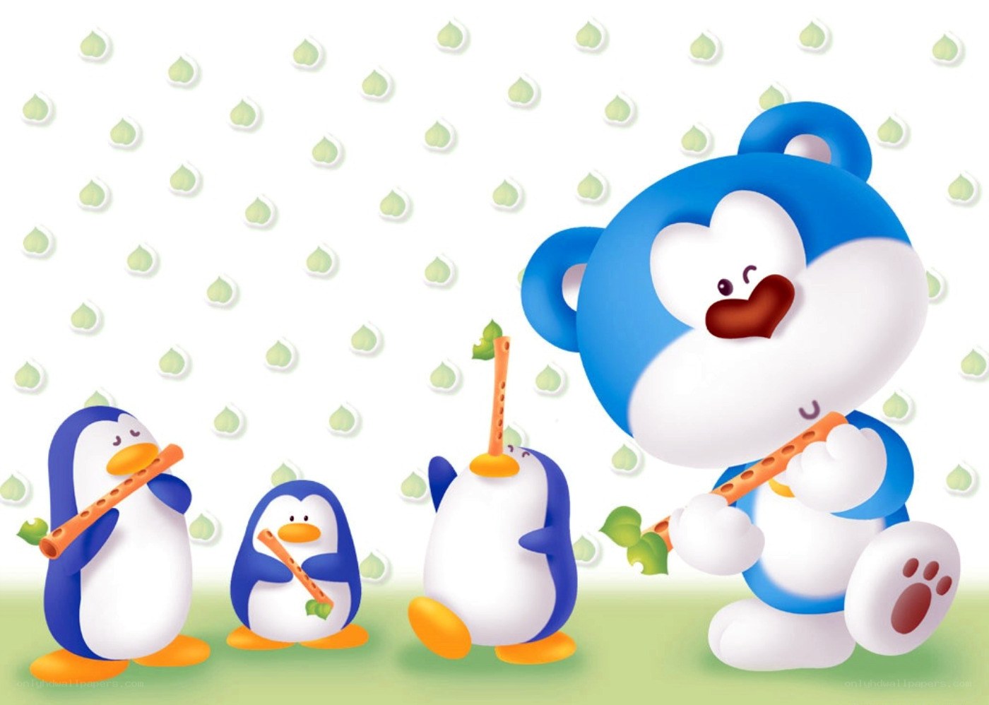 Penguin and bear flute players