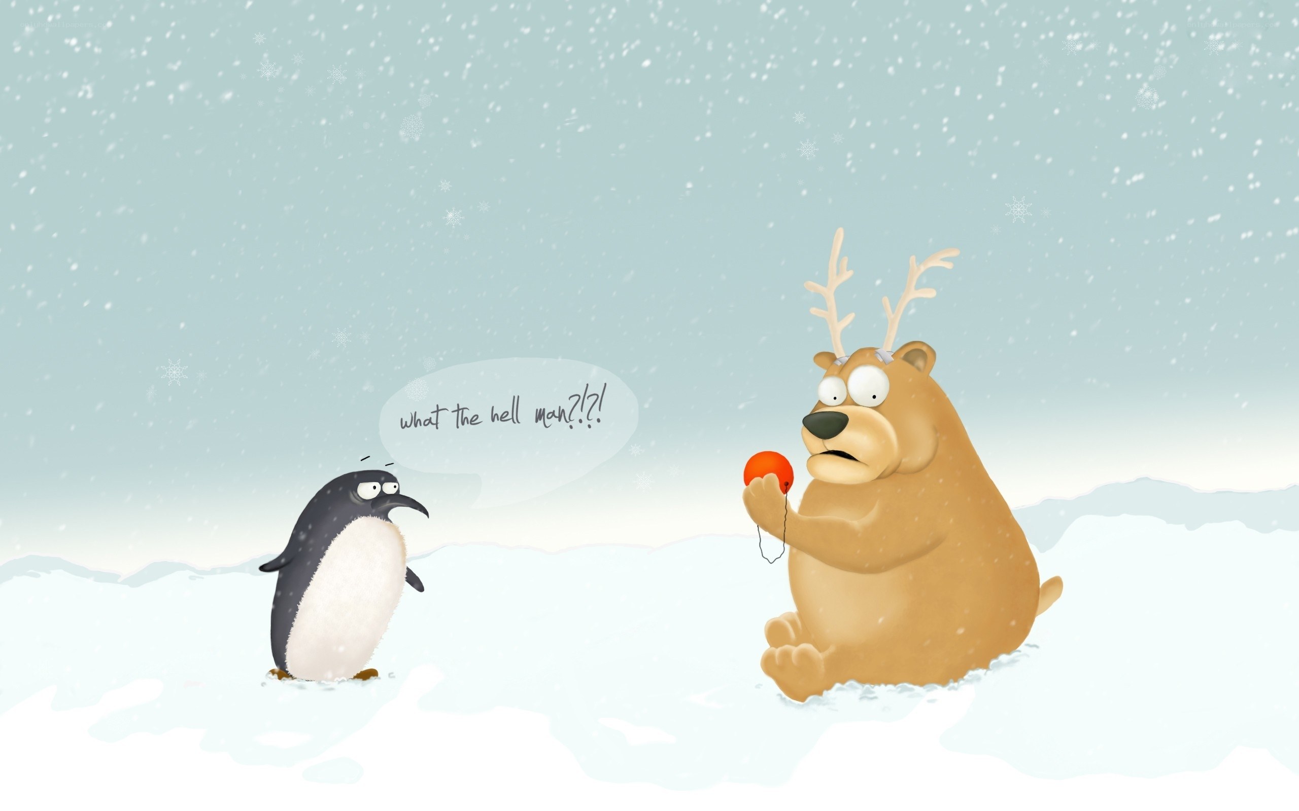 Penguin and bear in snow