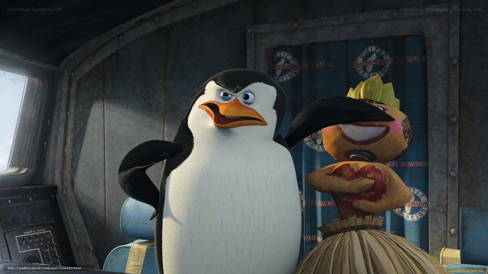 Penguin and puppet in a vehicle