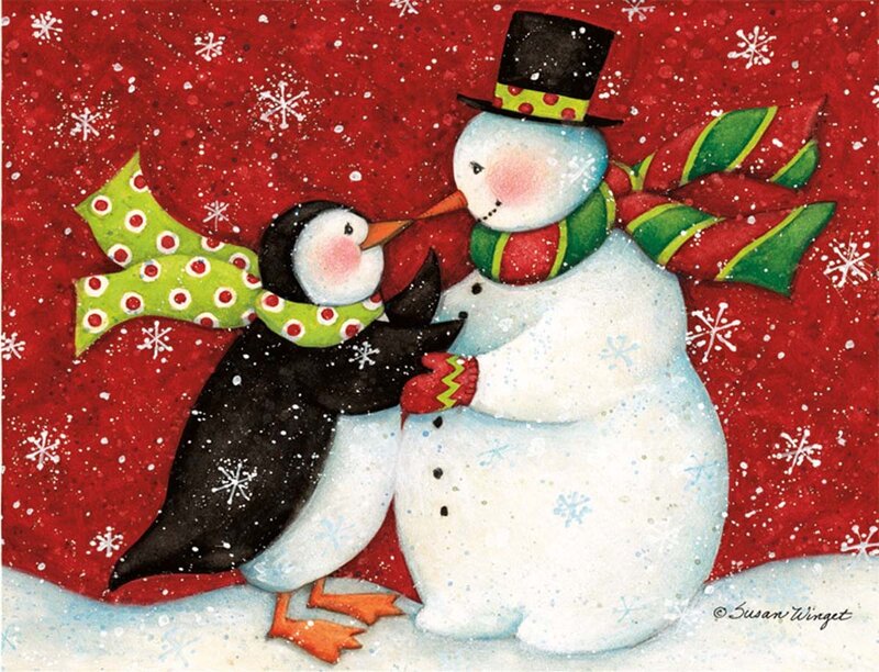 Penguin and Snowman — Red