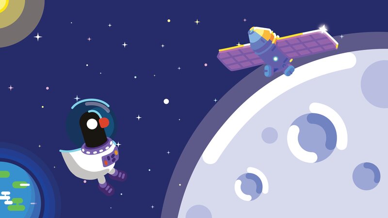 Penguin Astronaut in Space — Blue, Serene