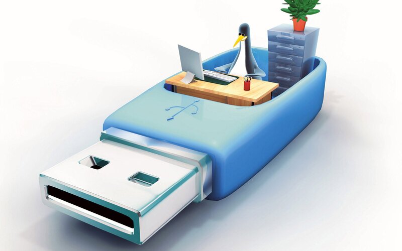Penguin at Desk — Blue