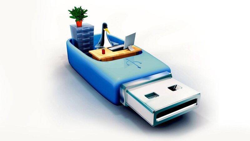 Penguin at USB Desk — Blue, Playful
