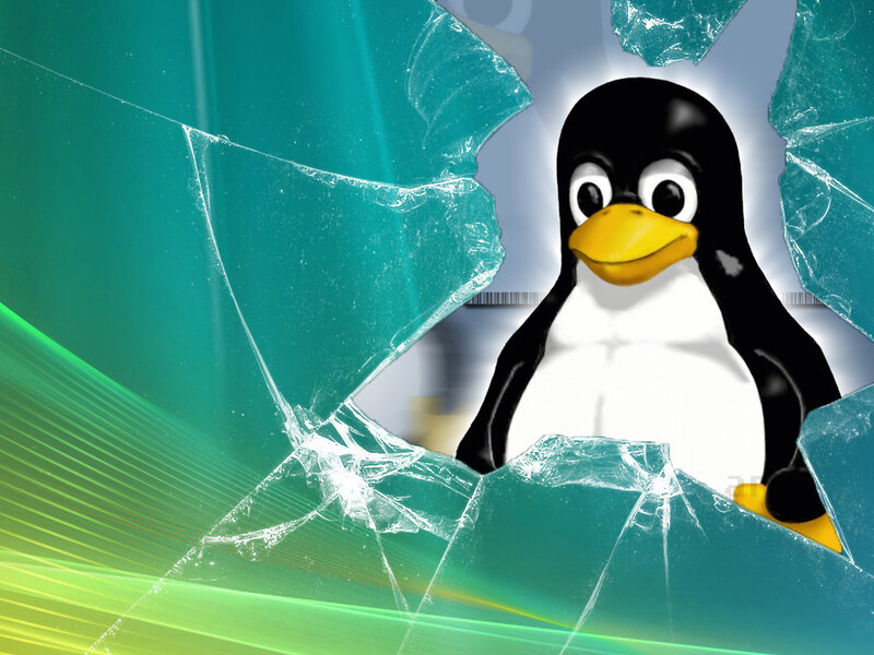 penguin breaking glass