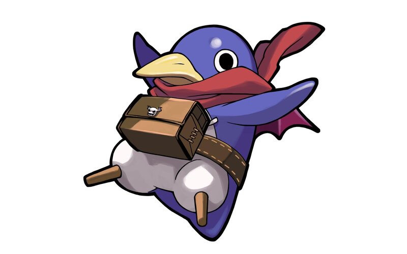 penguin character with bag