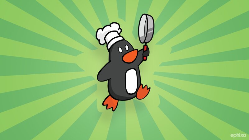 Penguin Chef Holding Pan — Green