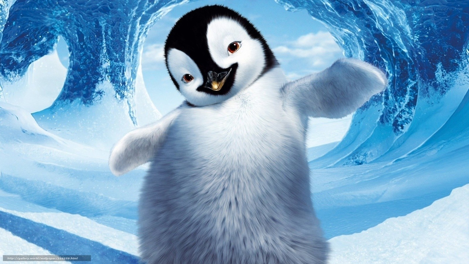 penguin chick in ice tunnel