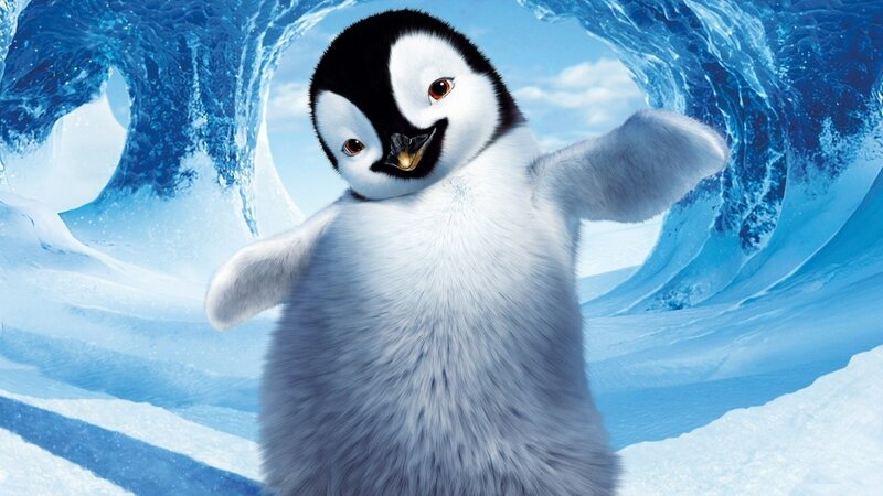 penguin chick in icy tunnel