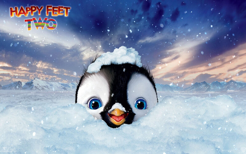 Penguin Chick in Snow — White, Playful