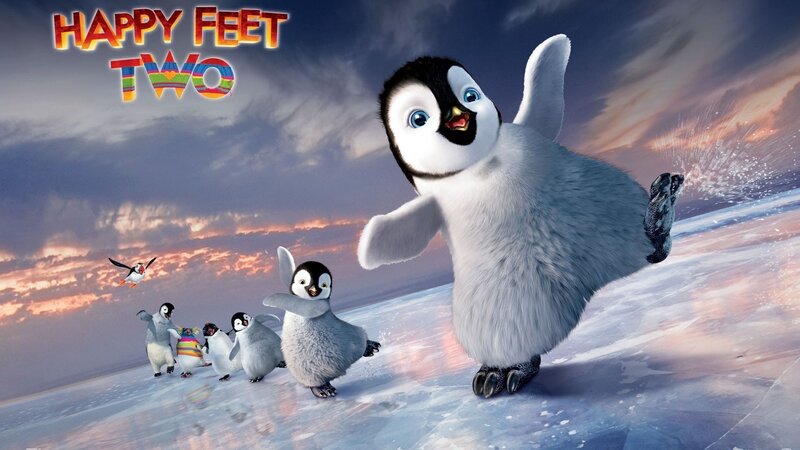 Penguin Chick on Ice — Blue, Playful, Sunset
