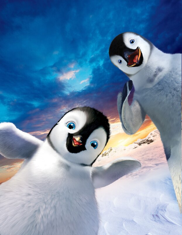 Penguin Chicks in Snow — Blue, Playful