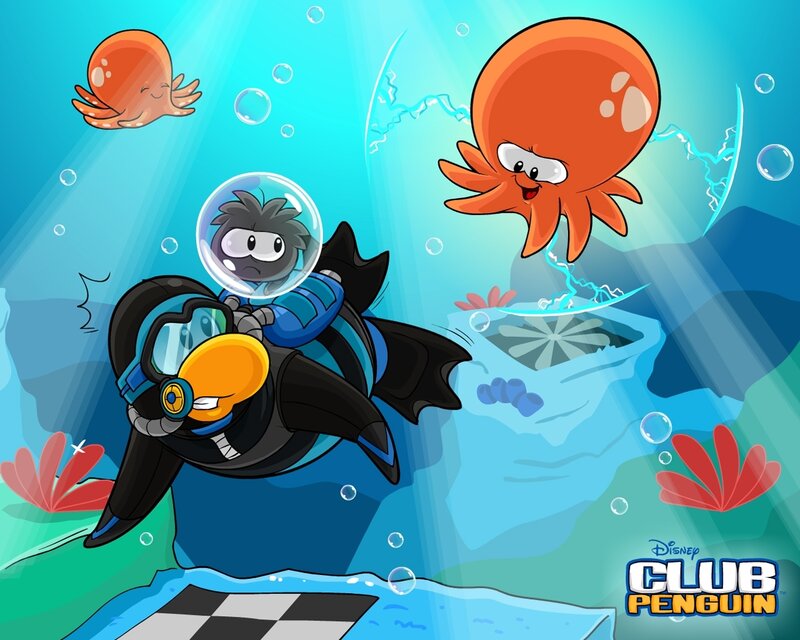 Penguin diving with octopus