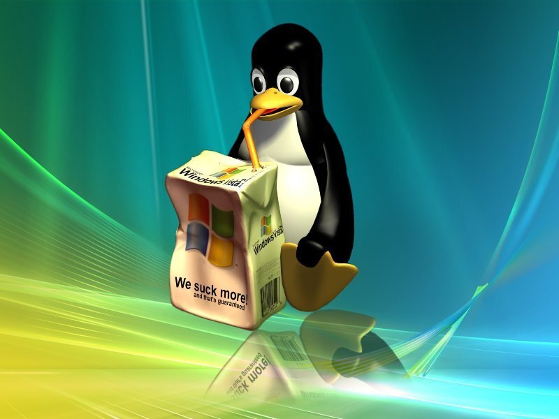 Penguin drinking Windows juice