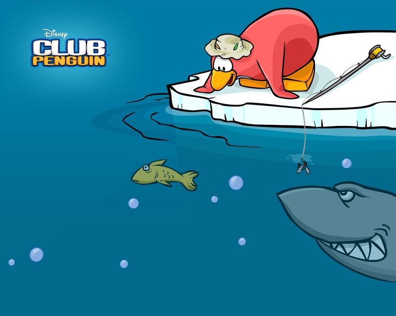 Penguin fishing on ice