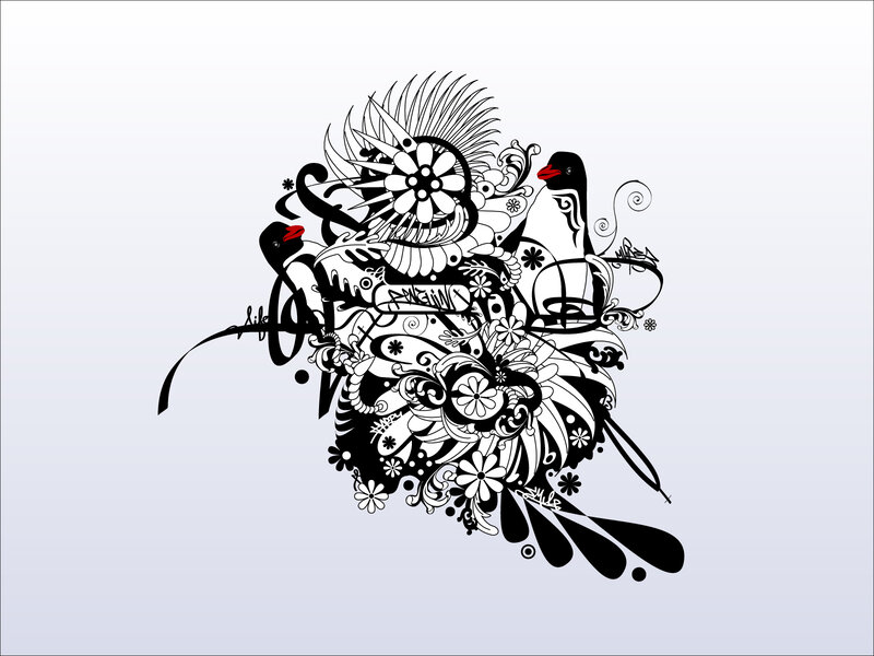 penguin floral design illustration