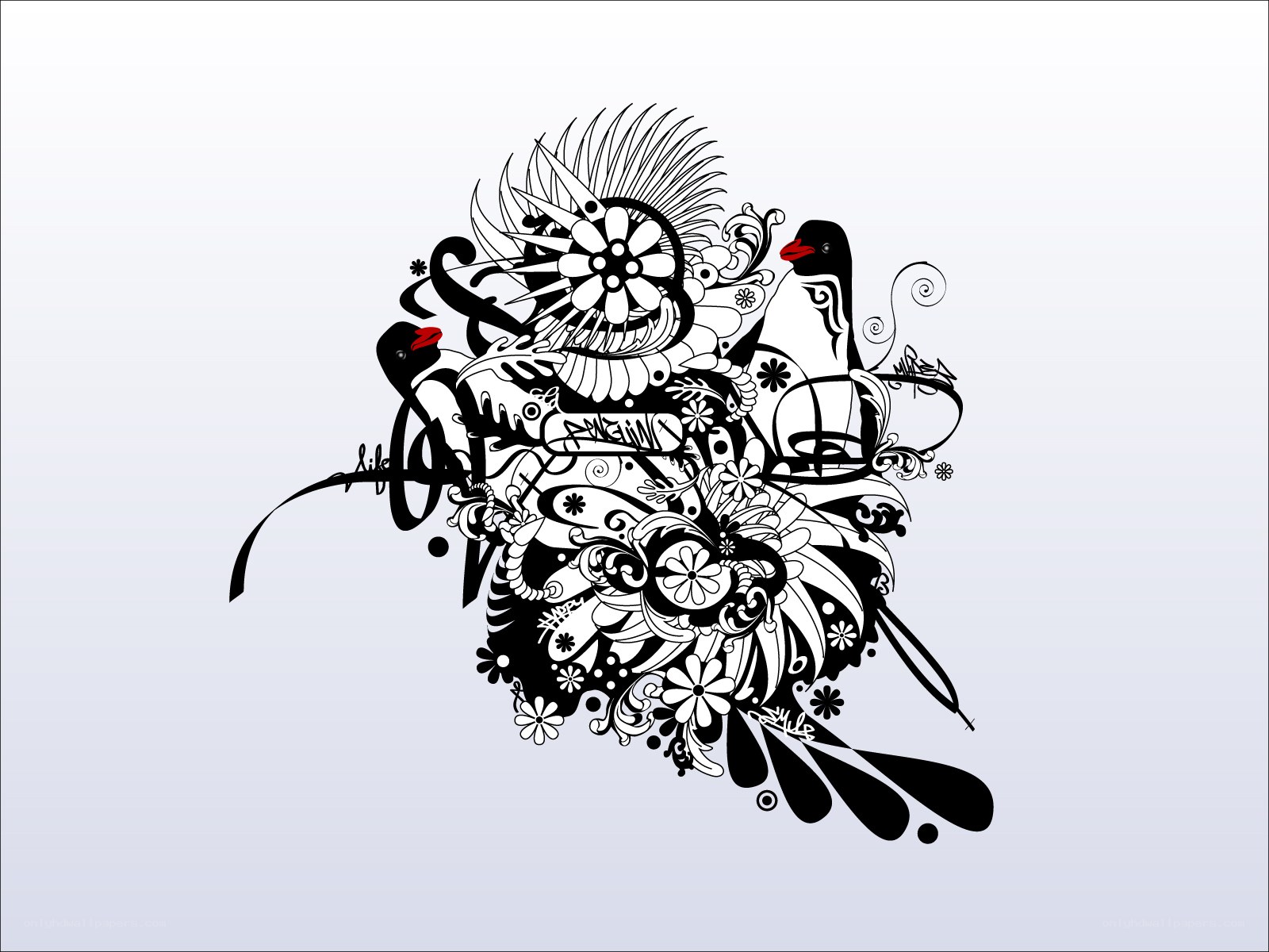 penguin floral design illustration