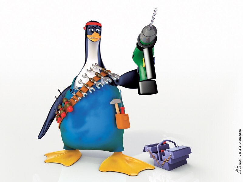 penguin handyman with tools