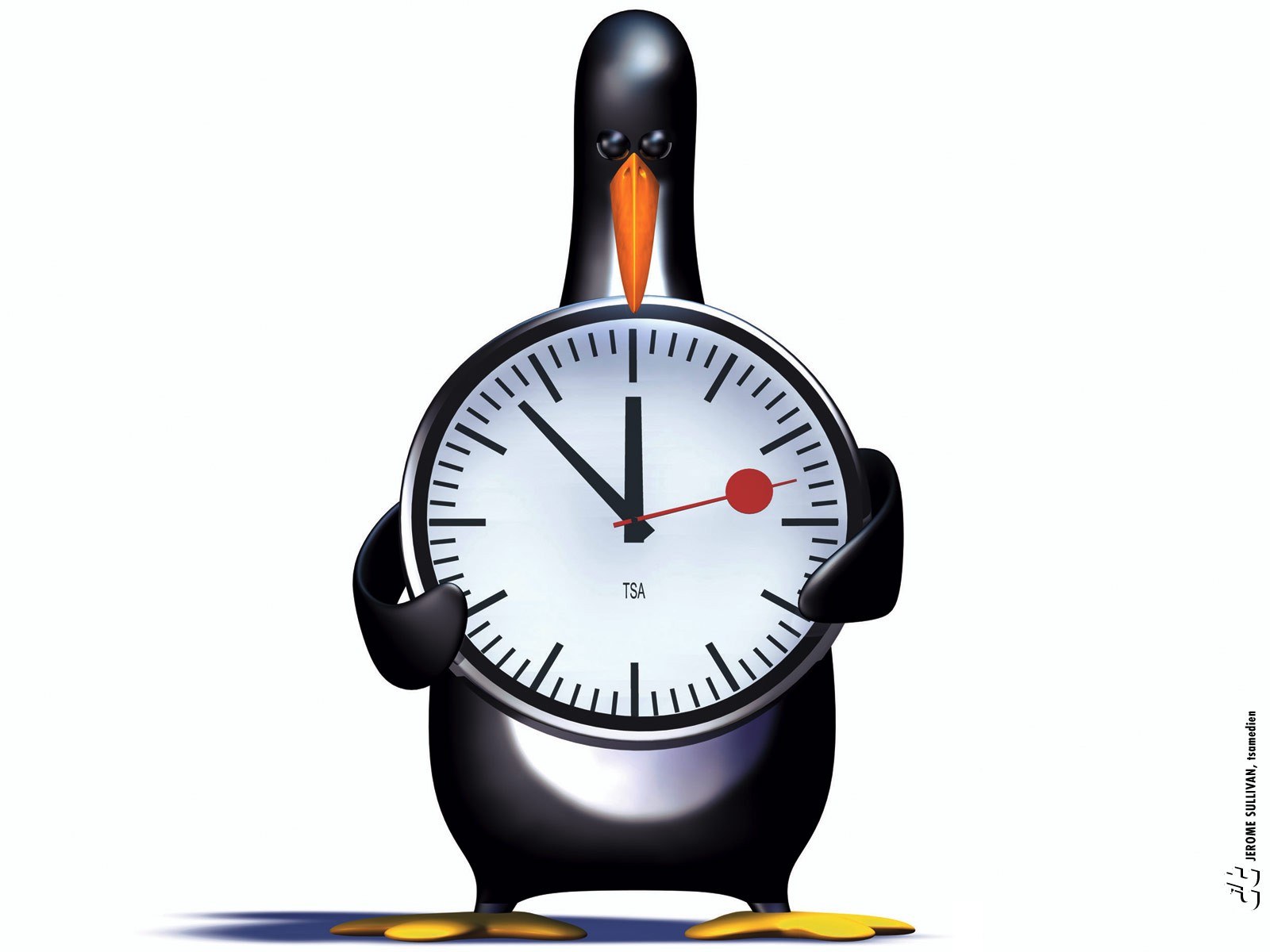 penguin holding a clock