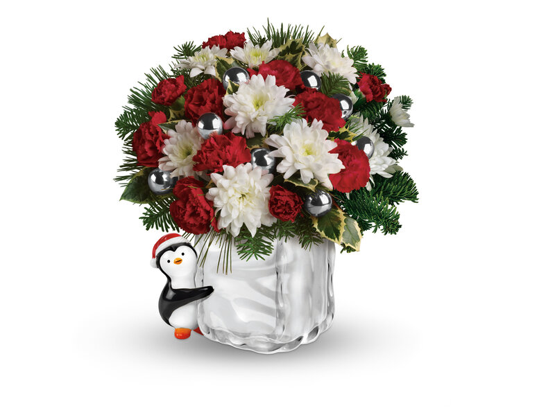 Penguin Holding Flower Arrangement