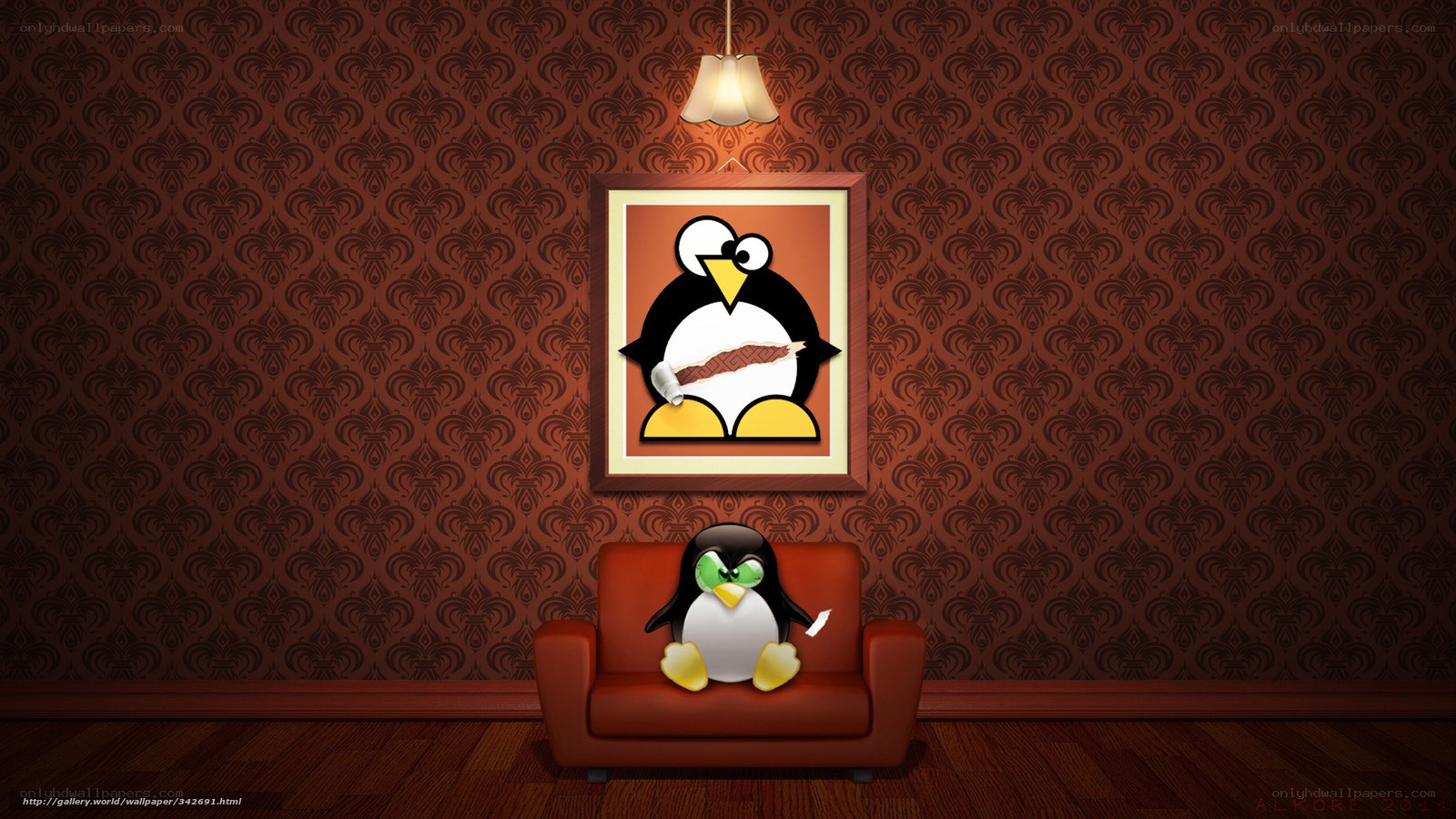 Penguin in a cozy room