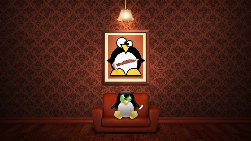 Penguin in a cozy room