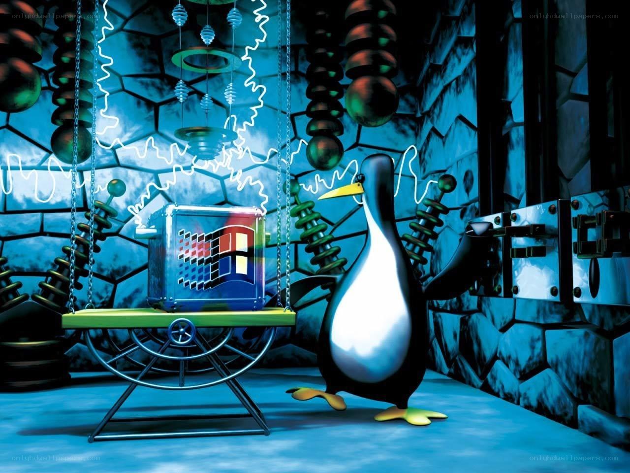 Penguin in a high-tech lab