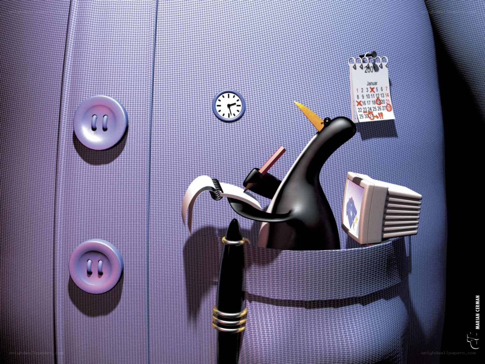 penguin in a suit pocket