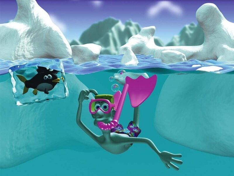 penguin in ice cube underwater