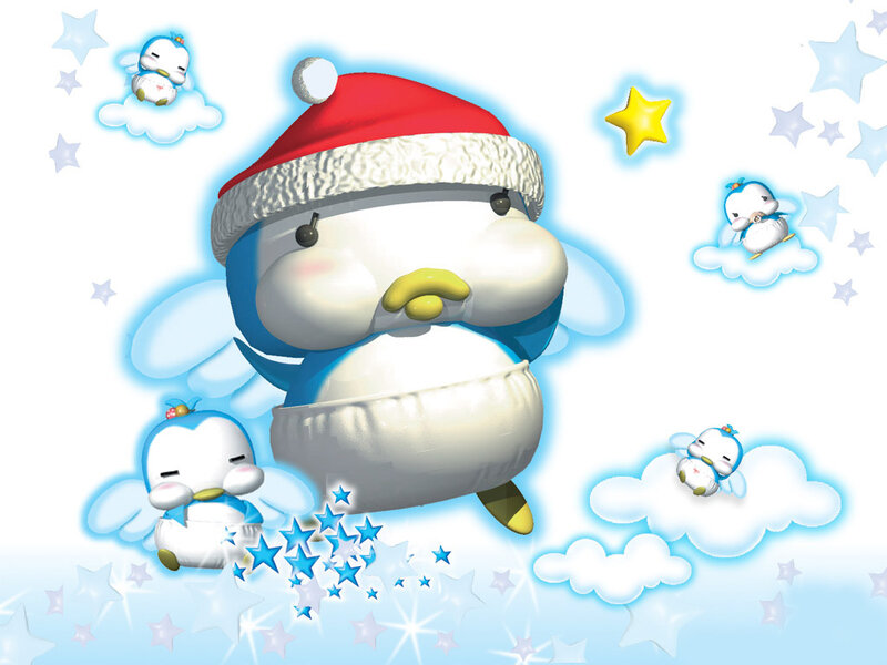 Penguin in Santa Hat — White